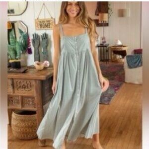 Natural Life Square Neck Button Up Maxi Dress. Sage Green. Size Large